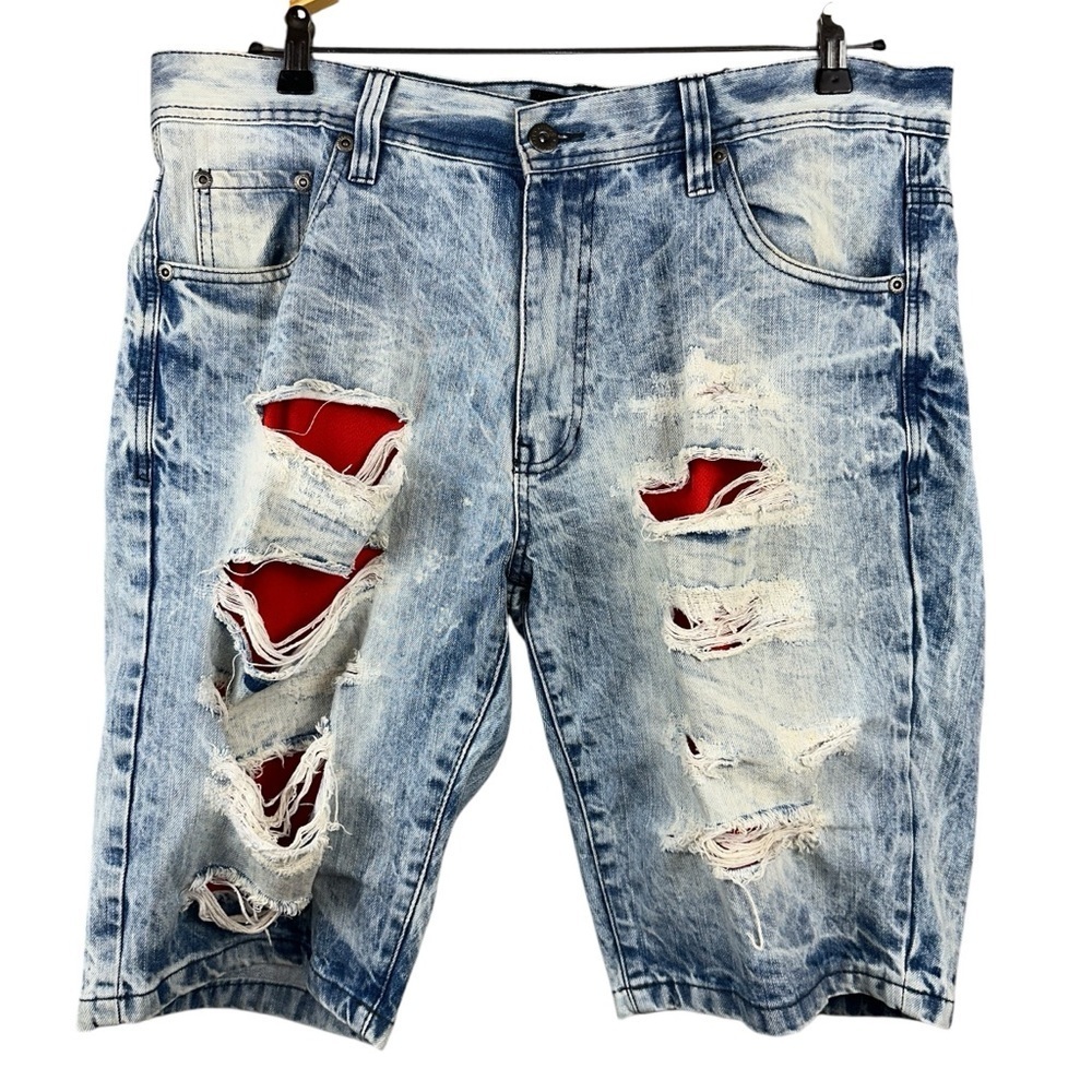 South Pole Mens Shorts 38 Blue Distressed Denim Jean Vintage Skater Y2K